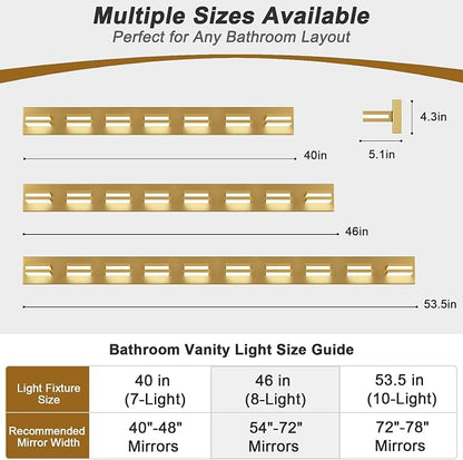 IZORRO LED Modern Bathroom Lights Fixtures(10-Light,Dimmable),Gold Acrylic Wall Lighting,Vanity Lights for Bathroom Over Mirror - 6000k 53.5In （No Assembly Required）