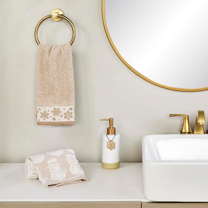 SKL Home Christmas/Winter Heather Snowflake Hand Towel Set-2pc, Tan | 100% Cotton. 500 GSM. Plush & absorbent jacquard. Great for the bathroom, kitchen or bar & gifting.