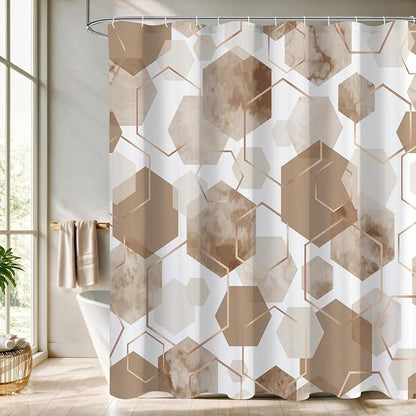 Litabel Beige Shower Curtain for Bathroom, Geometric Bathroom Decor 72x72 | Beige Modern Minimalist Shower Curtains, Geometric Art Print Abstract Waterproof Bathroom Curtain