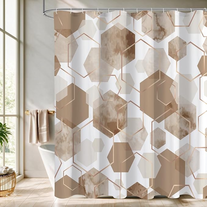 Litabel Long Shower Curtain for Bathroom, Geometric Bathroom Decor 72x78 | Long Modern Minimalist Shower Curtais, Beige Geometric Art Print Abstract Waterproof Bath Curtain