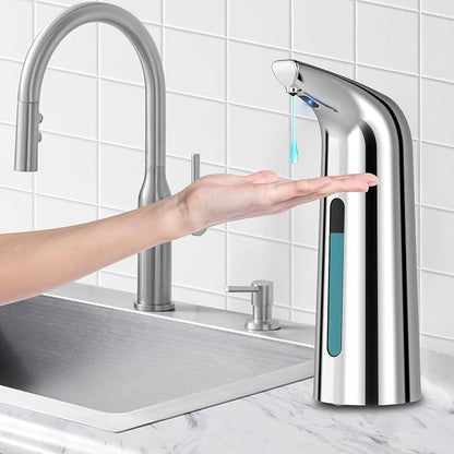 Automatic Liquid Soap Dispenser, 4-Level,13.5oz Touchless | Plastic,400ml Silver Electric Battery Operated Hand & Dish Countertop Soap Dispensers with Sensor for Bathroom,Kitchen Sink