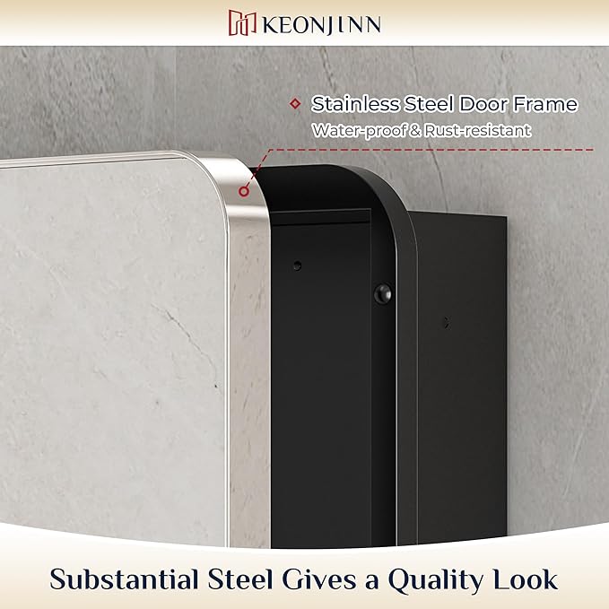 Keonjinn 20 x 32 Inch Chrome Medicine Cabinets for Bathroom with Mirror Adjustable Shelves Stainless Steel Framed Rounded Rectangle Single Door Surface Wall Mounted Silver Bathroom Storage Cabinet | Stainless Steel Framed, Adjustable Shelves, Recessed ...