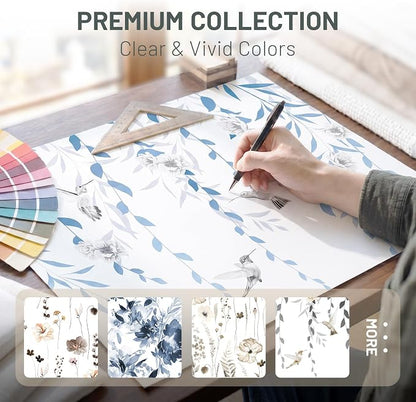 No Hook Floral Shower Curtain with Liner, Blue Grey, 71x74 | Snap in Liner, 3 in 1, Water Repellent, Easy Install, Machine Washable, Hotel Style for Bathroom, Watercolor Pattern