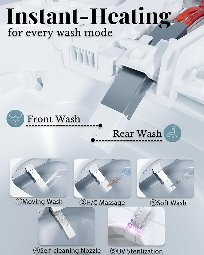 Luxury Smart Toilet with Bidet Built In, Auto Open/Close Lid & Seat, Blackout Flush, Foam Shield, Odor Control, ADA Comfort Height One Piece Elongated Toilet, Tank Built-In, Heated Seat