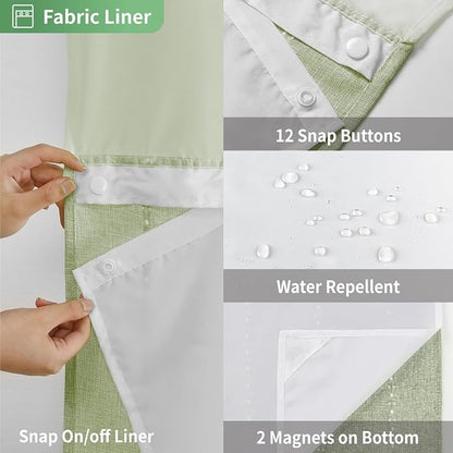 eachope No Hook Stall Shower Curtain with Snap-in Fabric Liner - 54x80 Heavy-Duty Linen Textured Striped Design,Narrow Rustic Modern Farmhouse Bohemian Bathroom Curtain,Water-Repellent,Sage Green | 330GSM Heavy-Duty Linen Textured Striped Design,Narrow...