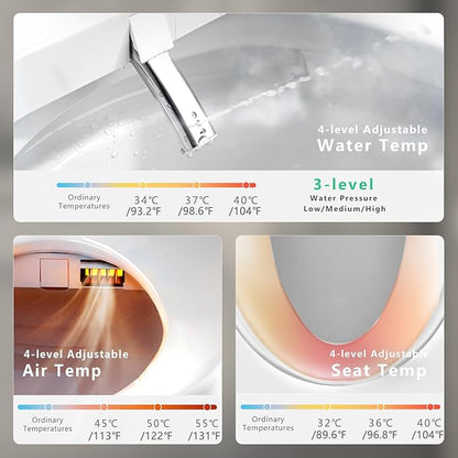 WONDERSKY Elongated Bidet Toilet Seat, Smart Heated Toilet Seat with Warm Water and Dryer, Soft Close Bidet Seat with Adjustable Temperature, Stainless Steel Nozzle