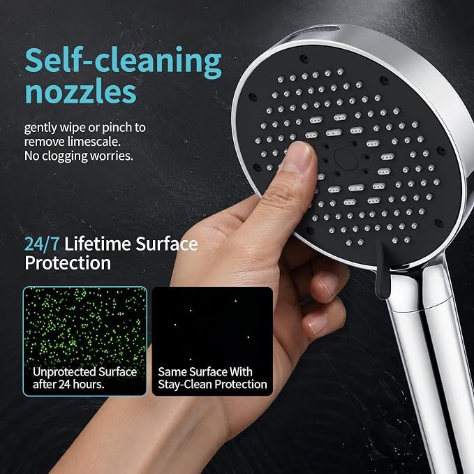 SR SUN RISE NSF Certified Filtered Shower Head with Handheld for Hard Water to Remove Chlorine High Pressure 9-Spray Setting (with Power Wash) Anti-Clog Nozzles (1 Filter, Chrome Silver)