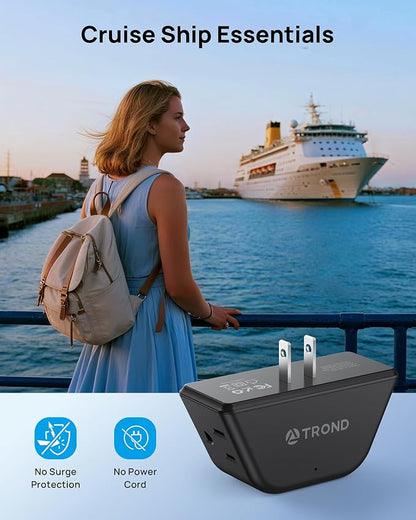 TROND 2 Prong to 3 Prong Outlet Adapter for Old House | 3-Sided Design Plug Extender with 3 AC Sockets, Wall Splitter for Non-Grounded Outlets in Bathroom Kitchen Travel, Black
