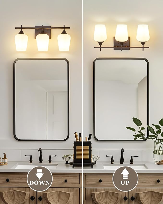 3-Light Bathroom Lighting Fixtures Over Mirror, 21" Oil Rubbed Bronze Vanity Lights Farmhouse Bath Wall Sconce with Milk Glass for Bath, OS-YQ9167-3AW