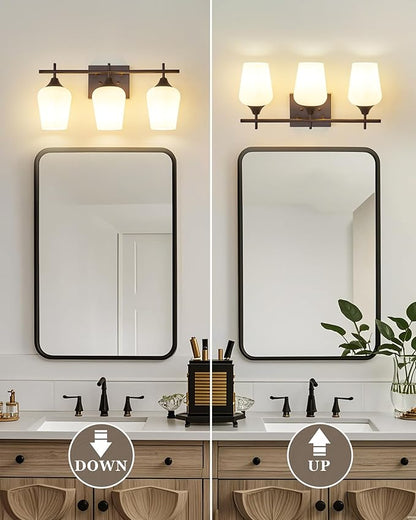 3-Light Bathroom Lighting Fixtures Over Mirror, 21" Oil Rubbed Bronze Vanity Lights Farmhouse Bath Wall Sconce with Milk Glass for Bath, OS-YQ9167-3AW