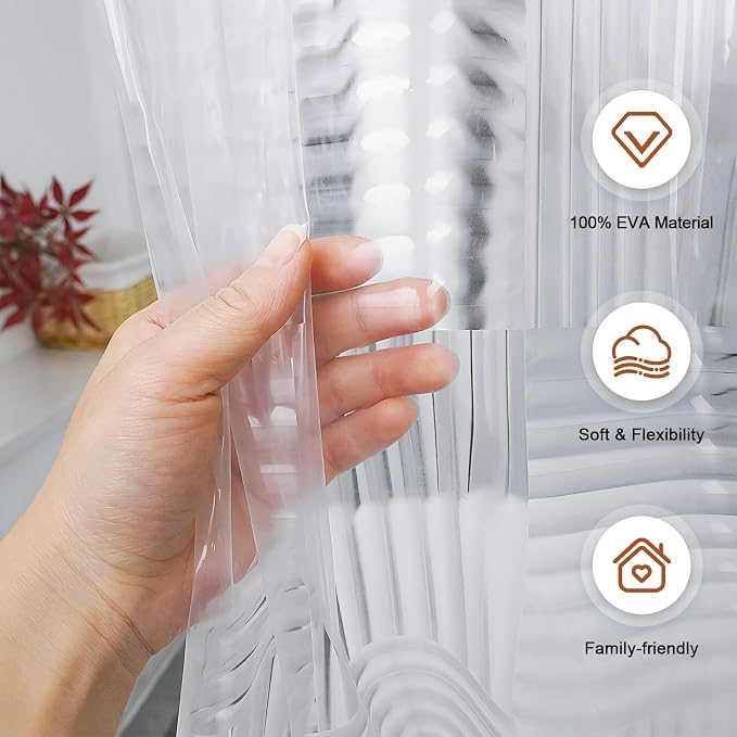 EurCross EVA Clear Shower Curtain or Liner 72 x 72 inches,Transparent Heavy Duty Clear Design Shower Liner with Geometric 3D Pattern,Waterproof Shower Curtains for Bathroom with 3 Weighted Magnets