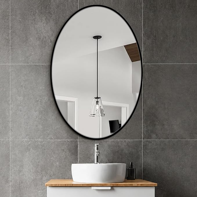 38x26 Black Oval Bathroom Mirror for Over Sink, Aluminum Frame | HD Reflection No Distortion, Aluminum Frame, Mounting Hardware for Vertical or Horizontal Mount