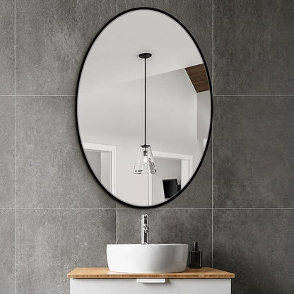 38x26 Black Oval Bathroom Mirror for Over Sink, Aluminum Frame | HD Reflection No Distortion, Aluminum Frame, Mounting Hardware for Vertical or Horizontal Mount