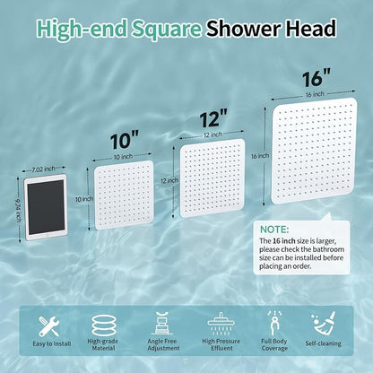 SR SUN RISE 16 Inch Rain Shower Head, High Pressure Rainfall Showerhead Large Waterfall Shower Head Ultra Thin Water Saving, Polished Chrome 304 Stainless Steel