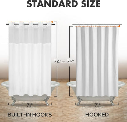 River Dream No Hook Slub Textured Shower Curtain with Snap-in PEVA Liner Set - 71" x 74"(72"), Hotel Style with See Through Top Window, Fabric Outer Curtain & Waterproof Inner Liner, White, 71x74