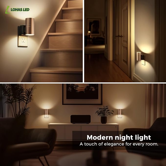 L LOHAS LED Night Light, 2 Pack Night Lights Plug into Wall | Automatic Dusk to Down Nightlight, 3000K Soft White 0-100LM Dimmable Modern Nightlight for Kids Bedroom Hallway