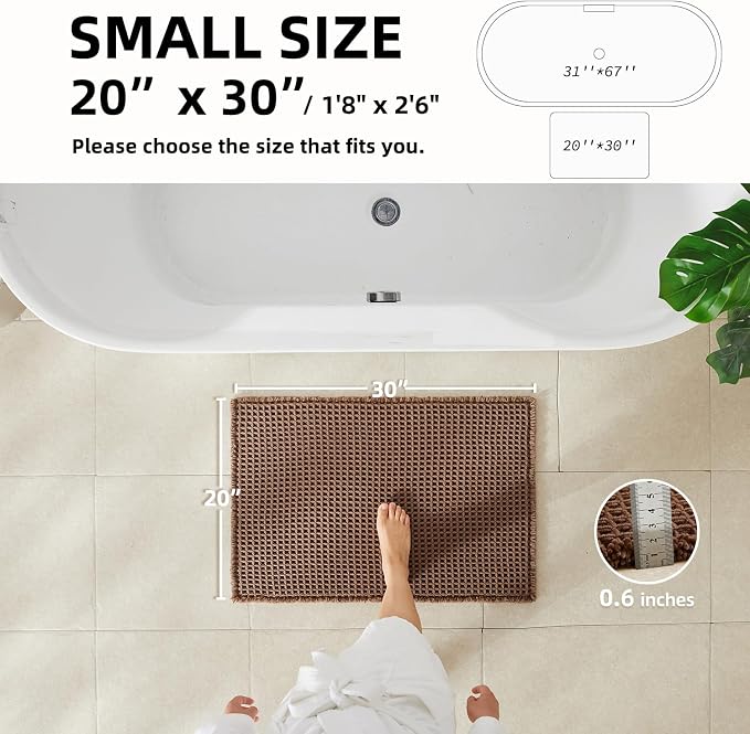TYUU Waffle Bath Mat, Boho Bathroom Rugs Non Slip, 30x20 Mocha | Super Absorbent Quick Dry Bath Rug, Non-Slip Backing, Soft Waffle Washable Farmhouse Bathroom Mats, Tub, Shower & Home Decor
