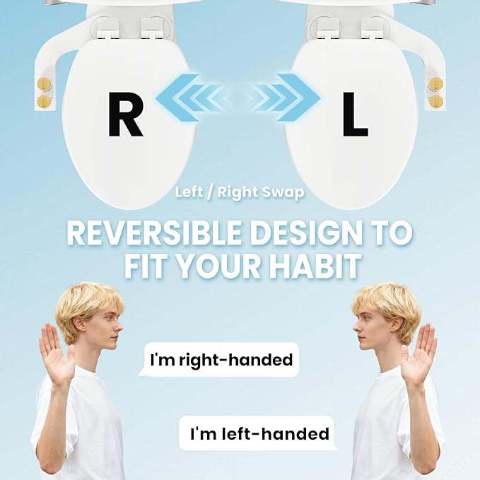 Toilet Bidet With Left/Right Side Reversible Design, Fresh Water, Non-Electric, Toilet Bidet Attachment, Right/Left Hand Side with Dual Nozzle, Self-Clean, Easy to Install (Bamboo Knob)
