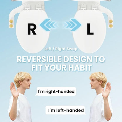 Toilet Bidet With Left/Right Side Reversible Design, Fresh Water, Non-Electric, Toilet Bidet Attachment, Right/Left Hand Side with Dual Nozzle, Self-Clean, Easy to Install (Bamboo Knob)