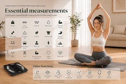 INW Smart Body Fat Scale, Digital Bathroom Scale with BMI, Body Composition, Bluetooth, Multi-User, 3 AAA Batteries Included (Black)
