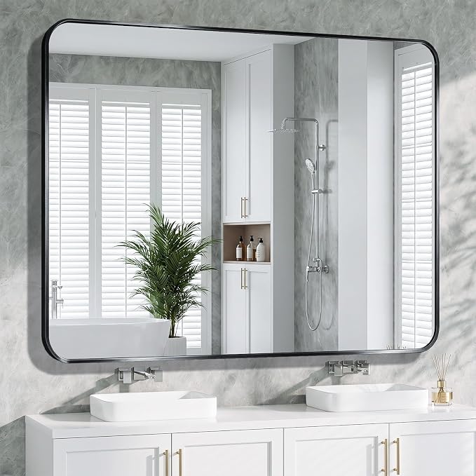 Bathroom Mirror 40"x50" Matte Black Rectangle Bathroom Wall Mirror for Over Sink, Modern Large Vanity Mirror, HD Tempered Glass, Anti-Rust Aluminum Alloy Frame, for Living Room, Bedroom, Entryway
