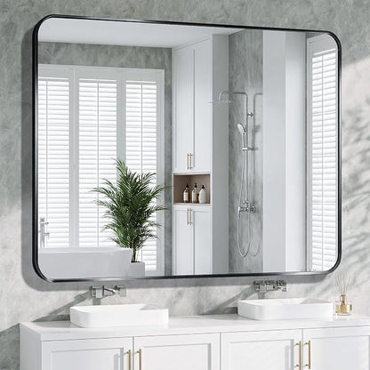 Bathroom Mirror 40"x50" Matte Black Rectangle Bathroom Wall Mirror for Over Sink, Modern Large Vanity Mirror, HD Tempered Glass, Anti-Rust Aluminum Alloy Frame, for Living Room, Bedroom, Entryway