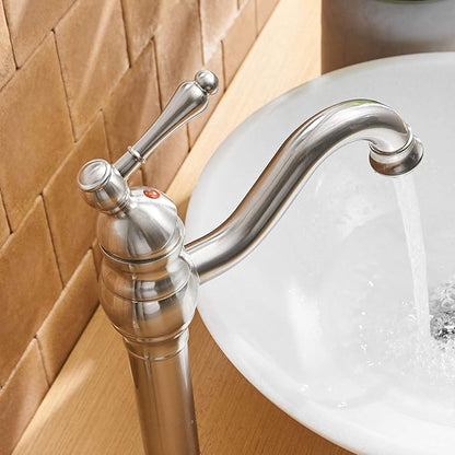 BWE 360°Swivel Bathroom Vessel Sink Faucet Brushed Nickel Single Handle One Hole Lavatory Mixer Tap with Pop Up Drain Assembly Without Overflow and Supply Line Tap Body