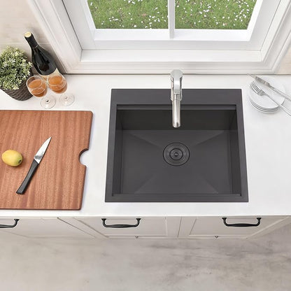 21x20 Inch Black Kitchen Sink, Drop in Bar Sink Black, Stainless Steel Square Small Topmount Workstation Sinks, Single Bowl for Laundry Office Wet Bar Prep RV Outdoor Yard