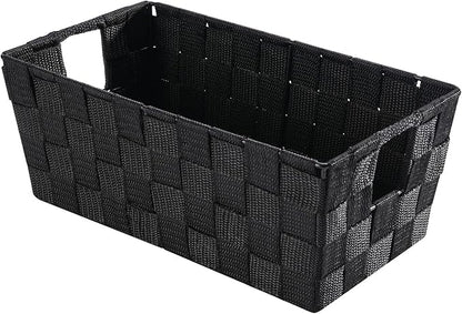 Whitmor Small Woven Storage Baskets for Shelves - Decorative Organizer Bins with Metal Structure, Versatile Shelf Storage Solution for Home Organization & Closet (Black)