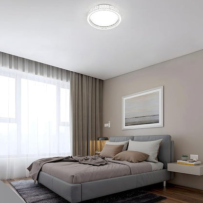 LamQee Crystal Flush Mount Ceiling Light Fixture, Dimmable LED Modern Close to Ceiling Light, Hallway Light Fixtures Round Ceiling Chandelier for Bedroom Kitchen Bathroom Closet Dining Room 13.78 inch