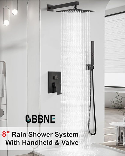 Shower Faucet Set Rainfall Shower System with Square Showerhead and Handle Set Fixture with 2 in 1 Function Handheld Sprayer Wall Mounted Trim Repair Kit Rough-in Valve 8 Inch Oil Rubbed Bronze