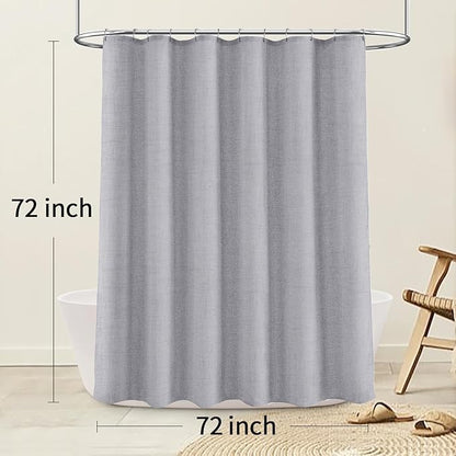 Linen Shower Curtain Flax Grey, Fabric Boho Farmhouse Shower Curtains for Bathroom Cotton Natural Cloth Liner Set 72" W x 72" L