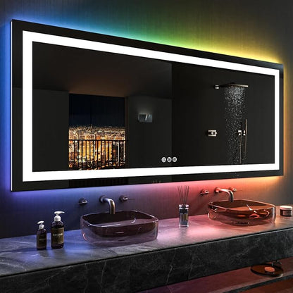 LOAAO 84"X40" RGB LED Bathroom Mirror with Lights, UL Listed | Anti-Fog, Dimmable, RGB Backlit + Front Lighted, Memory Function, Tempered Glass