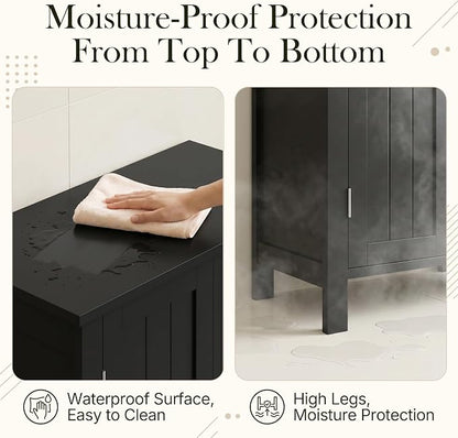 SUPER DEAL Modern Bathroom Floor Storage Cabinet with Adjustable Shelf and Double Door Rust Proof, Living Room Modern Home Furniture Storage Organizer Cabinet, Black