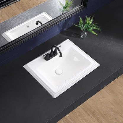 23.2"x18.3" Drop In Bathroom Sink with 3 Faucet Holes - 4 Inch Centerset Semi Recessed Rectangular Vessel Sink White Porcelain Ceramic with Overflow and Three 1.18" Faucet Holes for Vanity Top