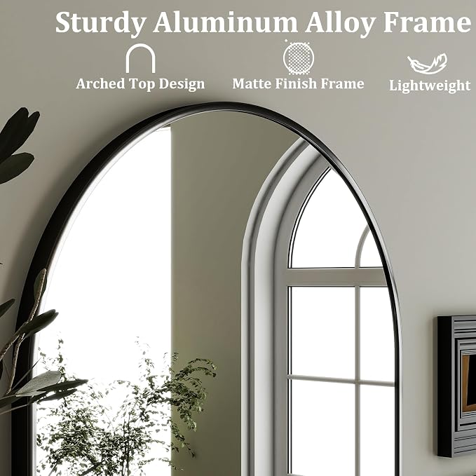 HARRITPURE 20"x28" Arched Bathroom Mirror Wall Mounted Black Arch Mirror | Vanity Aluminum Alloy Frame Arch Wall Mirror for Living Room, Bedroom, Entryway
