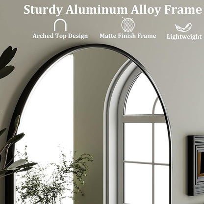 HARRITPURE 20"x30" Arched Bathroom Mirror Wall Mounted Black Arch Mirror | Aluminum Alloy Frame Modern Mirror for Living Room, Bedroom and Entryway