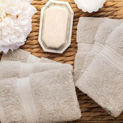 Superior Egyptian Cotton Plush & Absorbent, Face Towel Set of 6, Stone | Quick Dry, Soft Luxury Towel Set, Bath Essentials for Bathroom, Guest Bath, Spa, 2 Piece Face, Madeline Towels
