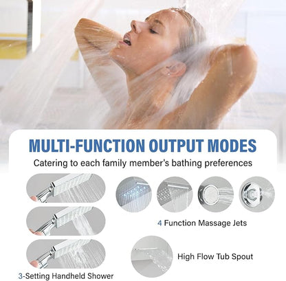 FUZ Shower Panel Tower System, Stainless Steel 6 IN 1 Shower Panel System with LED Fancy Rain Shower Head and Handheld, Adujstable Rainfall Massage Body Jets and Tub Spout, Brushed Nickel Shower Tower