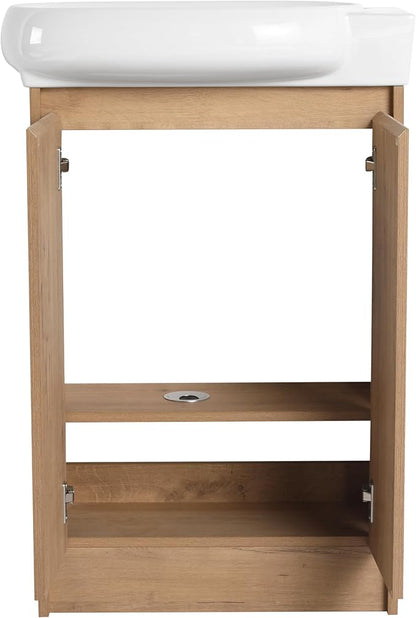 Malwee 23 Inch Freestanding Bathroom Vanity with Sink, 23'' Floor Stand Single Sink Bathroom Vanity Combo, Modern Brwon Cabinet Set with 2 Doors and Ceramics Basin Top, Ajustable Shelf.MA02923IMOX