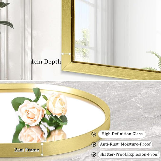 Arched Mirrors for Wall, Brushed Metal Frame Mirror, Arch Bathroom Vanity Mirror for Living Room Bedroom Mantel Hallways Home Decor Aluminum Alloy Frame 26"x18"