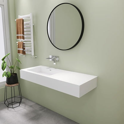 SJ STAR&JANE 47" x 19" Solid Surface Bathroom Single Vessel Sink, Wall Mounted Sink, Stone Resin Countertop With Single Bowl in Matte White Floating Vanity Sink Durable Modern Design