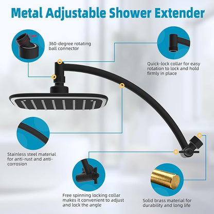 Filtered Rain Shower Head & 12" Extension Arm, 10" High-Pressure Showerhead | Matte Black, Boosting Rainfall/Fixed Showerhead with 20-Stage Shower Filter, Metal Shower Extender Adjustable Height/Angle