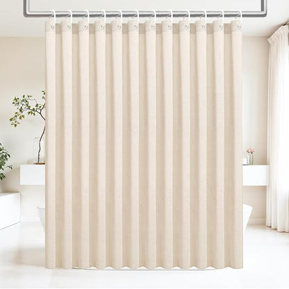 Ga-Geetopia Linen Textured Shower Curtain Set with Hooks, Boho Farmhouse Bath Shower Curtains for Beige Bathroom Neutral Cloth, Hotel Luxury, Weighted Hem, 72W x 72L, Cream