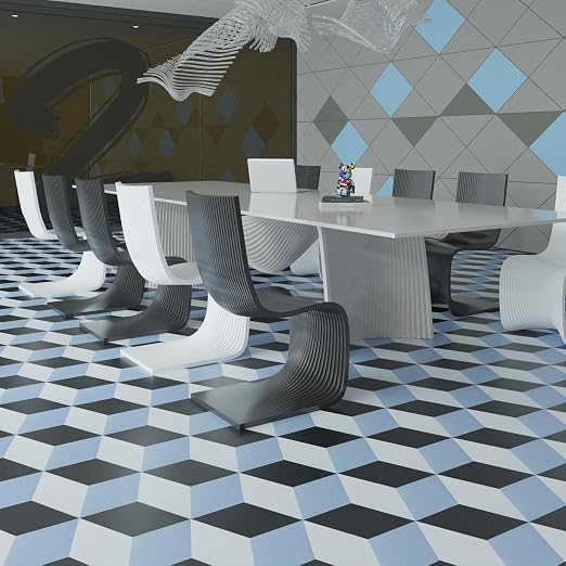 Art3d 30-Pack Hexagon Peel and Stick Vinyl Floor Tiles, Blue/Black/White | 11.8" x 10.2" Single Tile, Self Adhesive, Waterproof, Simple to Clean, Ideal for Kitchen, Bathroom, Living Room, Bedroom