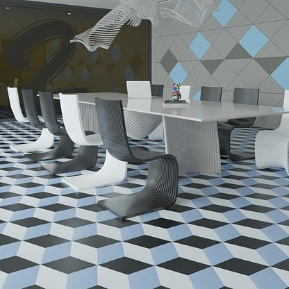 Art3d 30-Pack Hexagon Peel and Stick Vinyl Floor Tiles, Blue/Black/White | 11.8" x 10.2" Single Tile, Self Adhesive, Waterproof, Simple to Clean, Ideal for Kitchen, Bathroom, Living Room, Bedroom