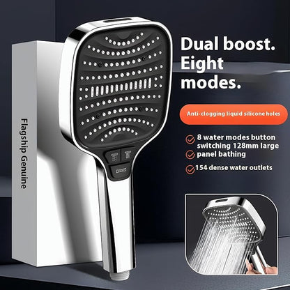 High Pressure Shower Head with Handheld Spray, 8-Mode Powerful Handheld Shower Head with High-Pressure Jet Setting for Bathroom Cleaning, Silicone Nozzles, gray