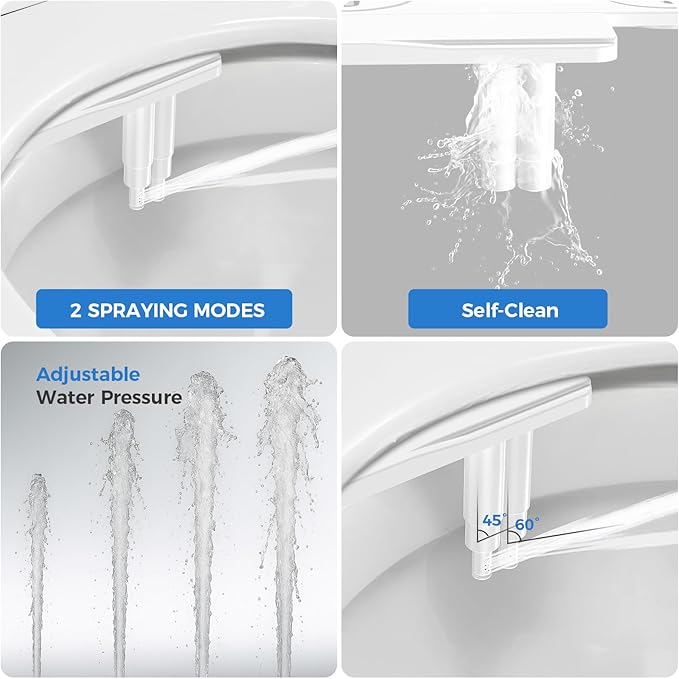 Upgrade Bidet Attachment for Toilet Seat, Adjustable Angle Dual Nozzle, Self-Cleaning, Non-Electric Bidet Attachment for Rear & Feminine Wash, Controllable Fresh Cold Water Pressure (Chrome)