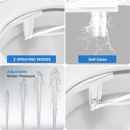 Upgrade Bidet Attachment for Toilet Seat, Adjustable Angle Dual Nozzle, Self-Cleaning, Non-Electric Bidet Attachment for Rear & Feminine Wash, Controllable Fresh Cold Water Pressure (Chrome)