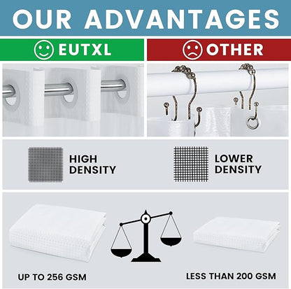 EUTXL Heavyweight No Hook Shower Curtain with Liner, White, 54x74 | Snap in Liner, Thick Waffle Fabric, Hotel Quality, Corner Magnets, Waterproof & Washable